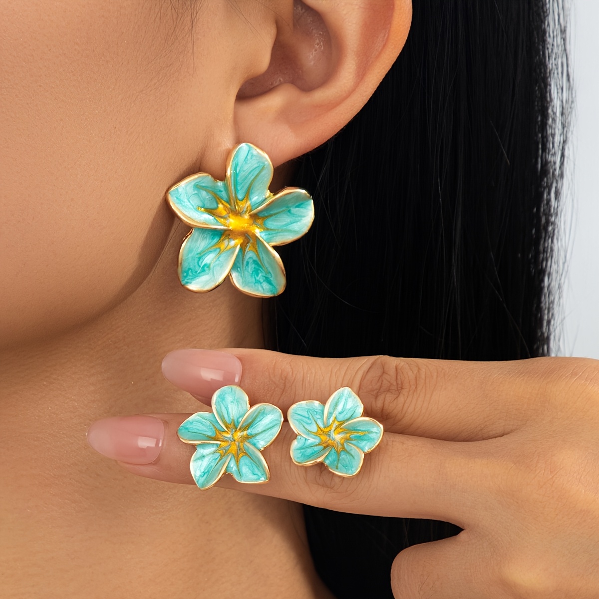 6pcs Elegant Frangipani Stud Earring Set for Summer